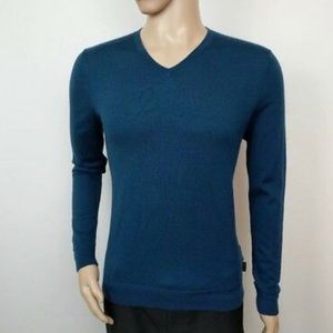 Ted Baker Merino Wool V Neck Sweater Blue Bagbo